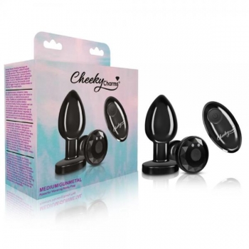 Cheeky Charms Vibrating Metal Plug in Gunmetal Medium with Remote