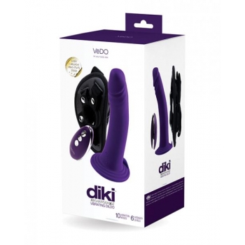 Vedo Diki Vibrating Dildo W/ Harness Deep Purple