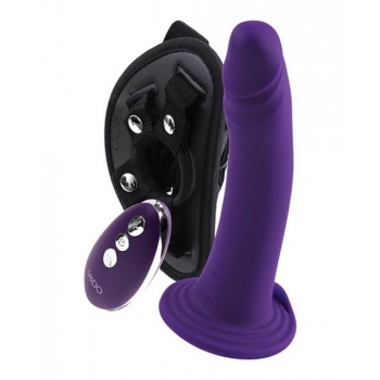 Vedo Diki Vibrating Dildo W/ Harness Deep Purple