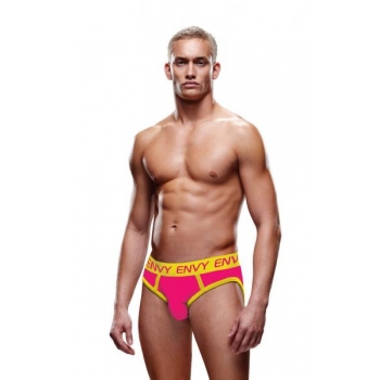 Envy Solid Jock Briefs in Pink/Yellow M/L