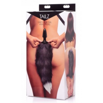 Tailz Grey Foxy Faux Fox Tail Butt Plug Black White