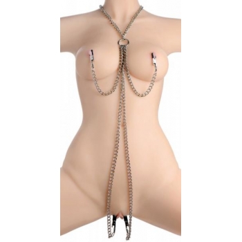 Chained Collar Nipple Clamps and Clitoris Clamps