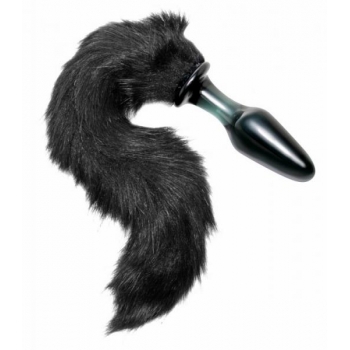 Tailz Midnight Fox Glass Butt Plug With Tail Black