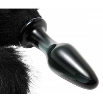 Tailz Midnight Fox Glass Butt Plug With Tail Black