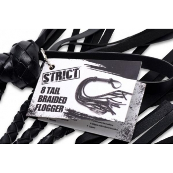 Strict 8 Tail Braided Flogger Black Leather