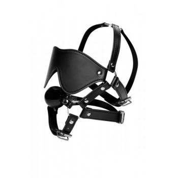 Strict Eye Mask Harness with Ball Gag - Black