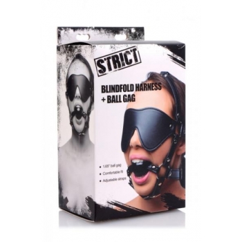 Strict Eye Mask Harness with Ball Gag - Black