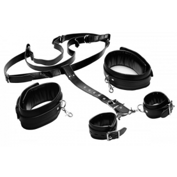 Deluxe Thigh Sling with Wrist Cuffs - Black Leather Restraint