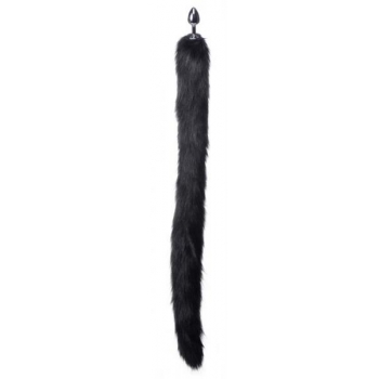 Extra Long Mink Tail Metal Anal Plug Black