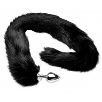 Extra Long Mink Tail Metal Anal Plug Black