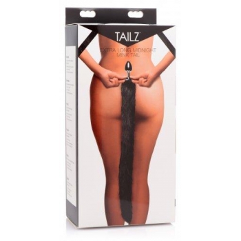 Extra Long Mink Tail Metal Anal Plug Black