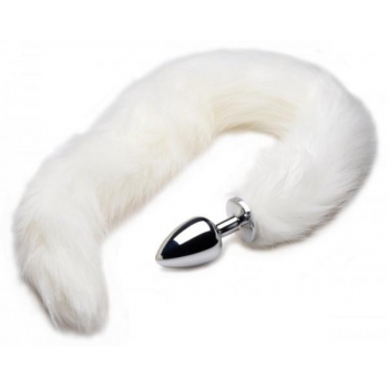 Extra Long Mink Tail Metal Anal Plug White