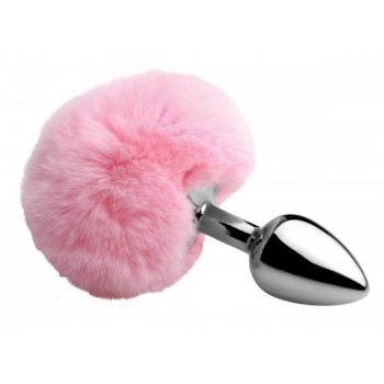 Fluffy Bunny Tail Anal Metal Butt Plug Pink