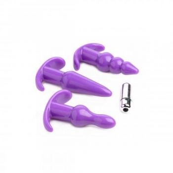 Trinity Vibes 4 Piece Vibrating Anal Plug Set - Purple