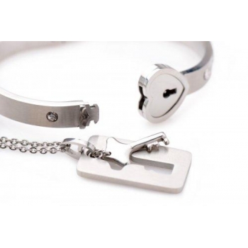 Cuffed Locking Bracelet and Key Necklace - Tungsten Steel