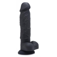 Strap U Power Pecker 7in Dildo Silicone W/ Balls Black