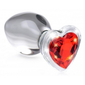 Booty Sparks Red Heart Glass Anal Plug Medium - Elegant Design