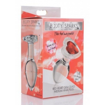 Booty Sparks Red Heart Glass Anal Plug Medium - Elegant Design