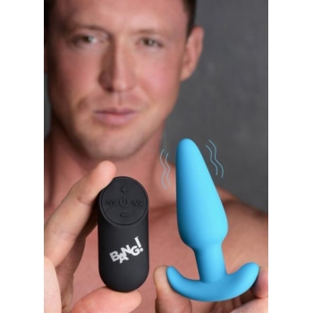 Bang! 21X Vibrating Silicone Butt Plug with Remote - Blue