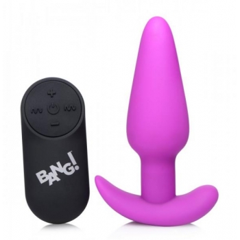 Bang! 21x Vibrating Silicone Butt Plug with Remote - Purple