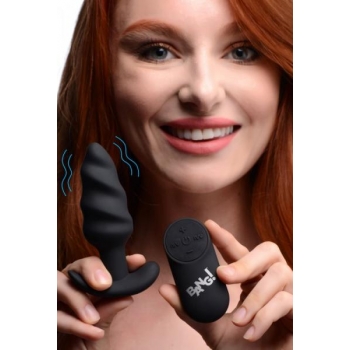 Bang! 21x Vibrating Silicone Swirl Butt Plug with Remote - Black