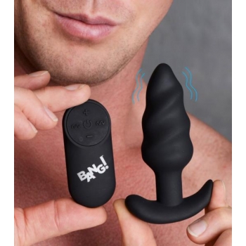 Bang! 21x Vibrating Silicone Swirl Butt Plug with Remote - Black