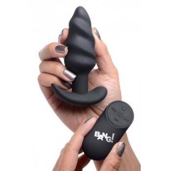 Bang! 21x Vibrating Silicone Swirl Butt Plug with Remote - Black