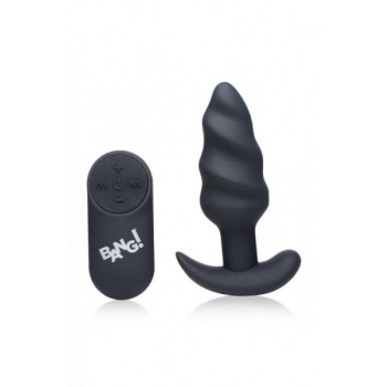 Bang! 21x Vibrating Silicone Swirl Butt Plug with Remote - Black