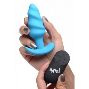 Bang! 21X Vibrating Silicone Swirl Butt Plug with Remote - Blue