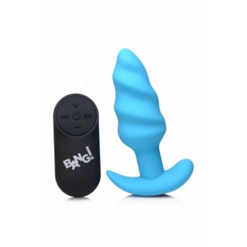 Bang! 21X Vibrating Silicone Swirl Butt Plug with Remote - Blue