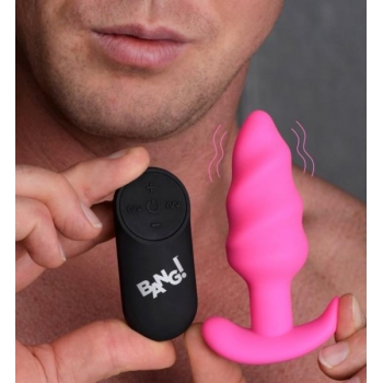 Bang! 21X Vibrating Silicone Swirl Butt Plug with Remote - Pink