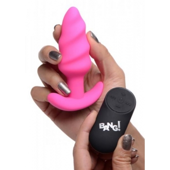 Bang! 21X Vibrating Silicone Swirl Butt Plug with Remote - Pink