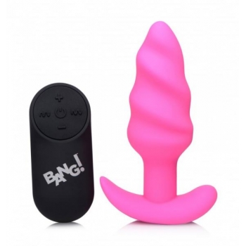 Bang! 21X Vibrating Silicone Swirl Butt Plug with Remote - Pink