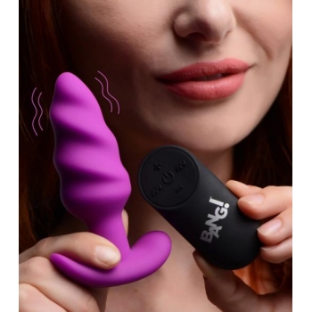 Bang! 21x Vibrating Silicone Swirl Butt Plug with Remote - Purple