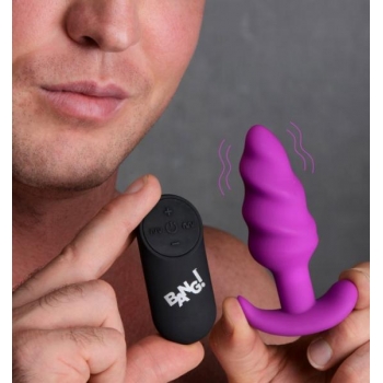 Bang! 21x Vibrating Silicone Swirl Butt Plug with Remote - Purple