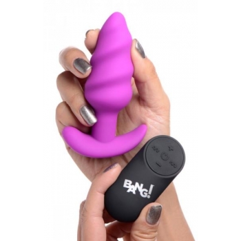 Bang! 21x Vibrating Silicone Swirl Butt Plug with Remote - Purple