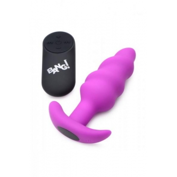 Bang! 21x Vibrating Silicone Swirl Butt Plug with Remote - Purple