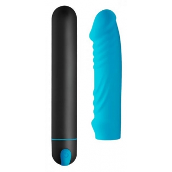 Bang! Xl Bullet & Ribbed Silicone Sleeve Blue