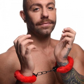 Master Series Cuffed In Fur Furry Handcuffs Red