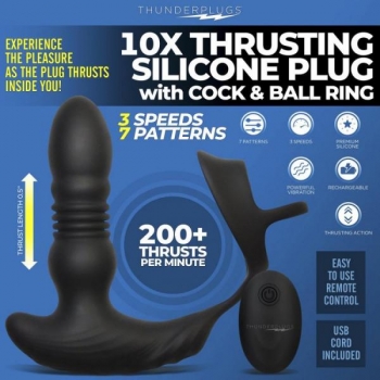 Thunderplugs 10X Thrusting Plug with Cock & Ball Ring